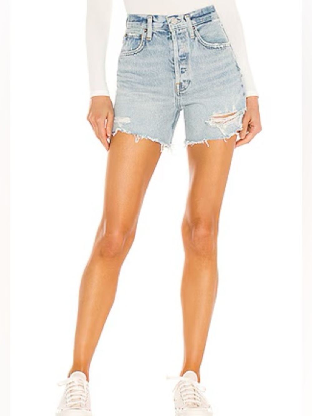 Agolde Riley Short in Groove Denim Distressed Button Fly Size 27 High Rise